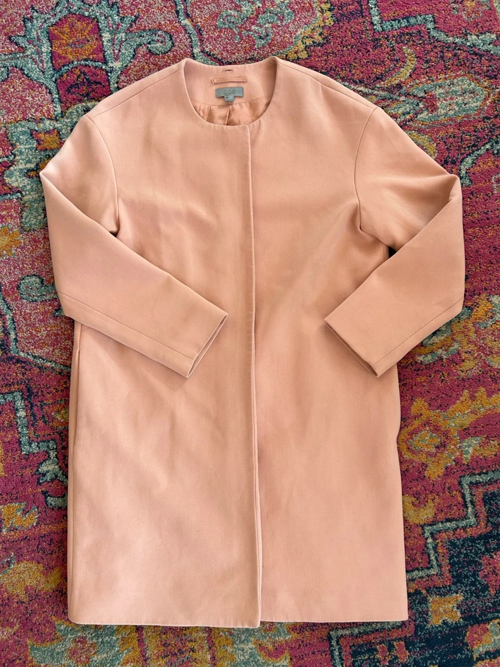 COS | Women’s Blush Pink Soft Minimalist Collarless Hidden Zip Front Coat Size 4